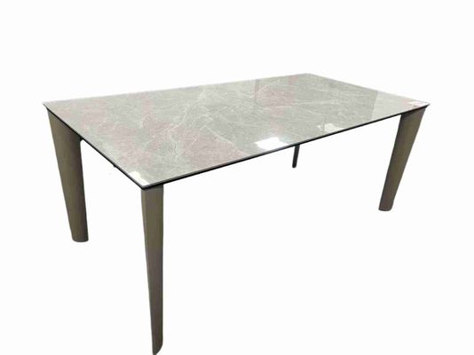 1500*850mm Ceramic Top Dining Table Custom With Fixed Type Light Grey Metal Base