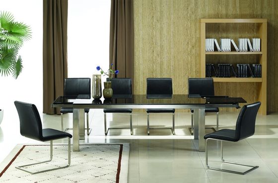 2700mm Length Extendable Dining Table Black With Stainless Steel Frame