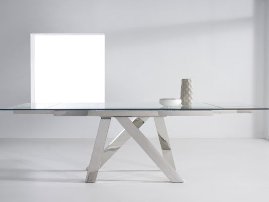 900mm Width Extendable Dining Table Minimalist With Stainless Steel Leg