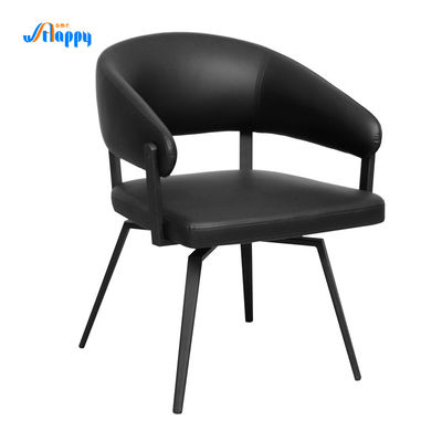 Black Leather Modern Swivel Chair Easy To Clean With Iron Base