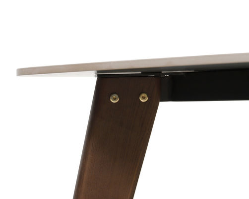 Modern Ceramic Top Dining Table With Wooden Leg Knock Down Fixed Type 1600*850mm For Home