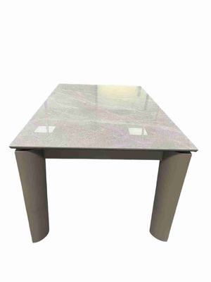 1500*850mm Ceramic Top Dining Table Custom With Fixed Type Light Grey Metal Base