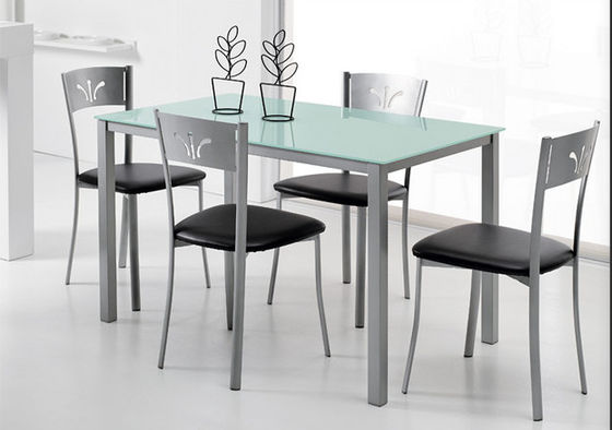 1100mm Length Glass Top Dining Table Customizable With Iron Legs