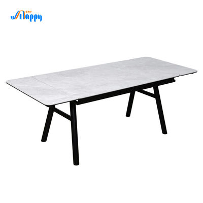 850mm Width Expandable Rectangle Dining Table Extendable Glass Top Dining Table With Iron Base
