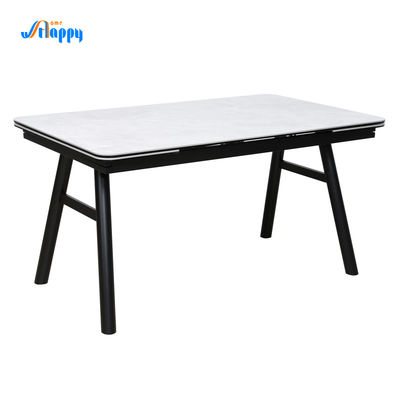 850mm Width Expandable Rectangle Dining Table Extendable Glass Top Dining Table With Iron Base