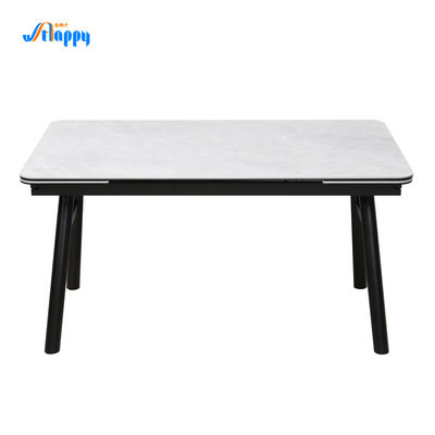 850mm Width Expandable Rectangle Dining Table Extendable Glass Top Dining Table With Iron Base