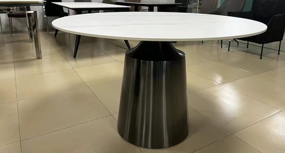 Ceramic Top Modern Round Dining Table 1200*720mm With Metal Frame