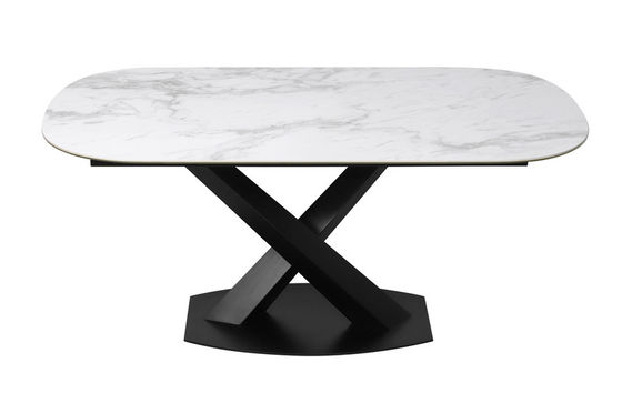 1700*900mm Ceramic Finished Dining Table With Fixed Type Black Metal  Base